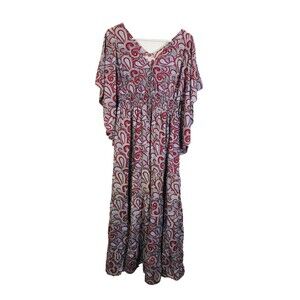 Chaudry Boho Paisley Faux Wrap Ruffle Hem Maxi Dress - S